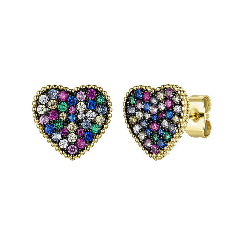 Rachel Glauber 14k Gold Plated With Multi-colored Gemstone Cubic Zirconia Pave Heart Stud Earrings