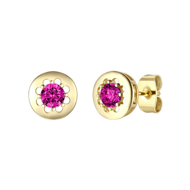 Shop Rachel Glauber 14k Gold Plated With Ruby Cubic Zirconia Round Solitaire Bezel Stud Earrings