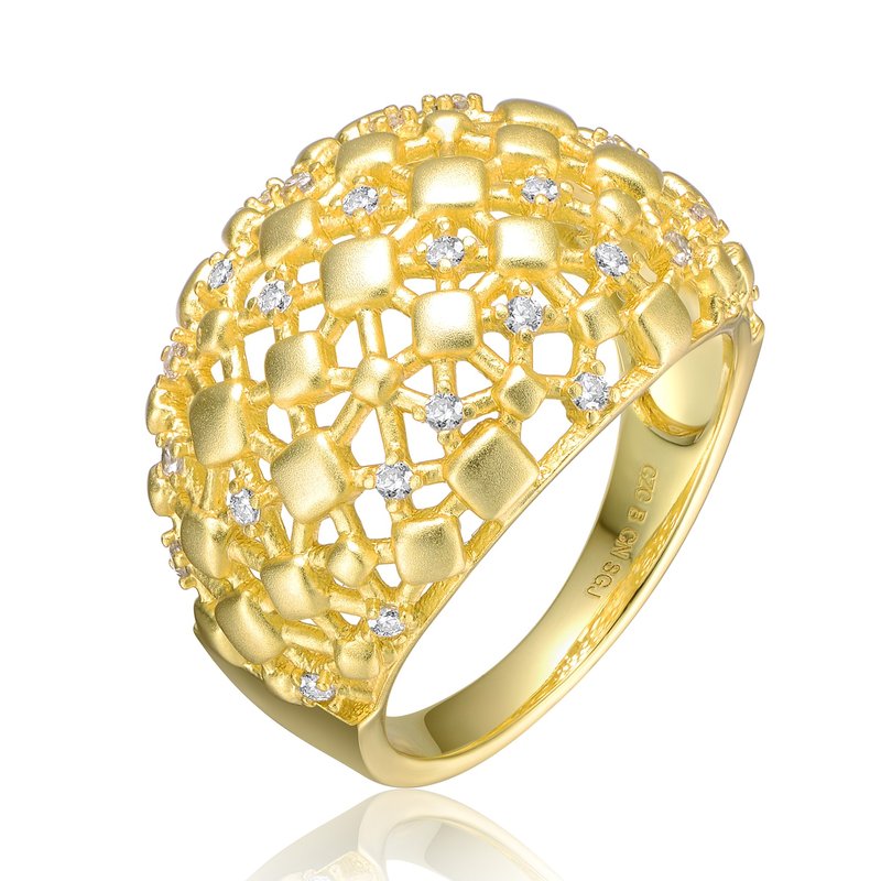Shop Rachel Glauber 14k Yellow Gold Plated With Cubic Zirconia Dome-shaped Textured Nugget Ring