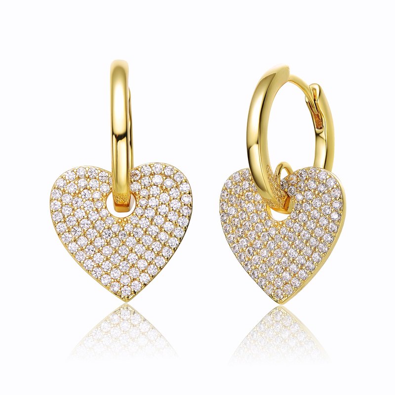 Rachel Glauber 14k Yellow Gold Plated With Cubic Zirconia Heart Dangle Infinity Hoop Drop Earrings