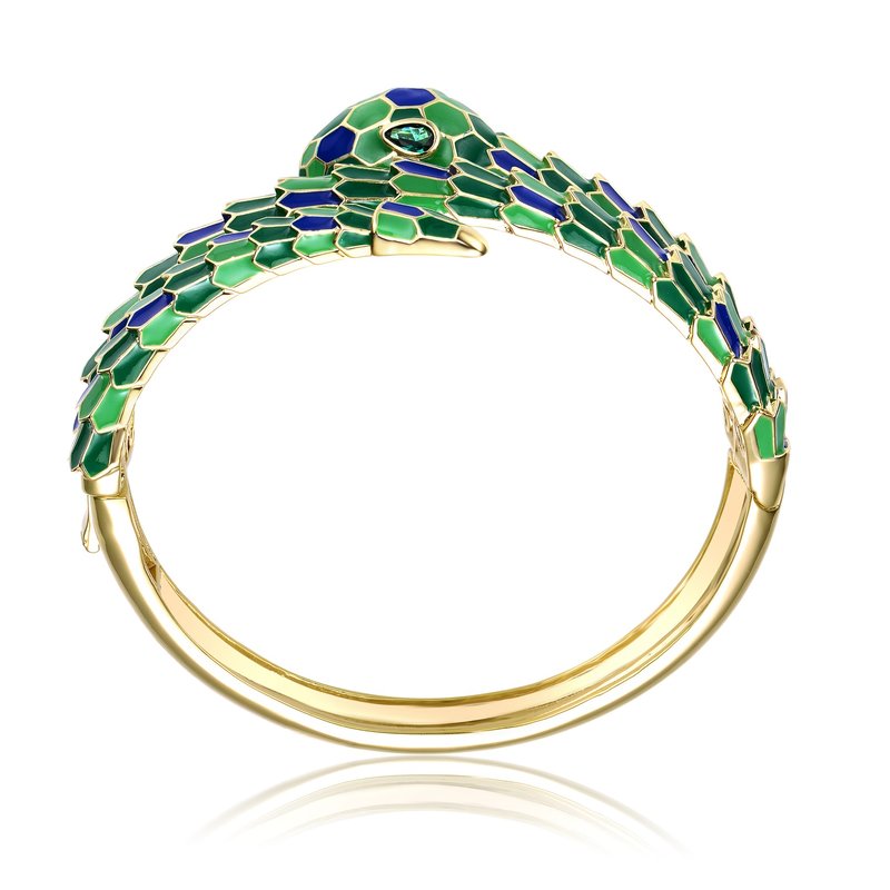 Shop Rachel Glauber 14k Yellow Gold Plated With Emerald Cubic Zirconia Green & Blue Enamel 3d Serpent Coiled Bypass Wrap