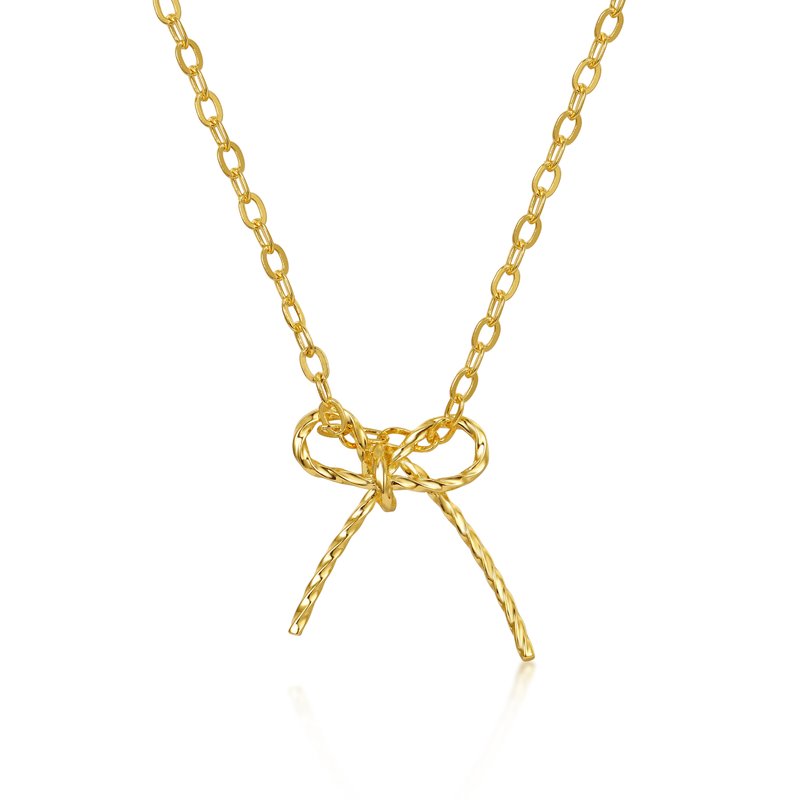 Rachel Glauber Children's 14k Gold Plated Ribbon Bow-tie Gifted Pendant Necklace In Gold-tone