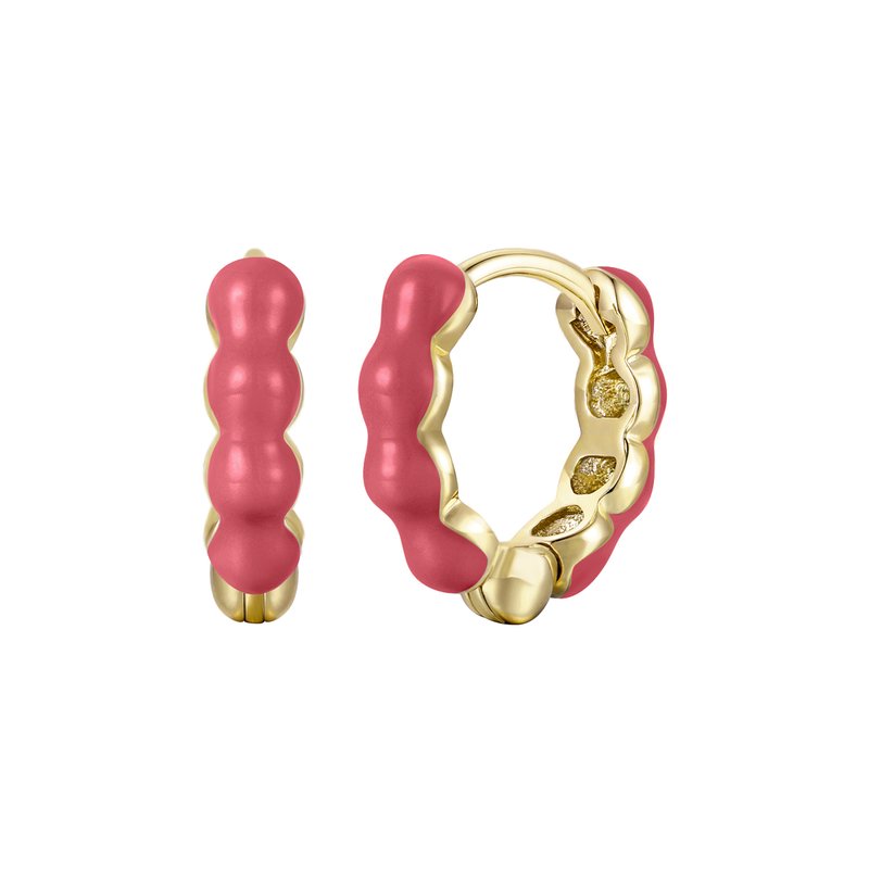 RACHEL GLAUBER RACHEL GLAUBER RACHEL GLAUBER CHILDREN'S 14K GOLD PLATED WITH MAGENTA-RED ENAMEL INLAY BUBBLE HOOP E