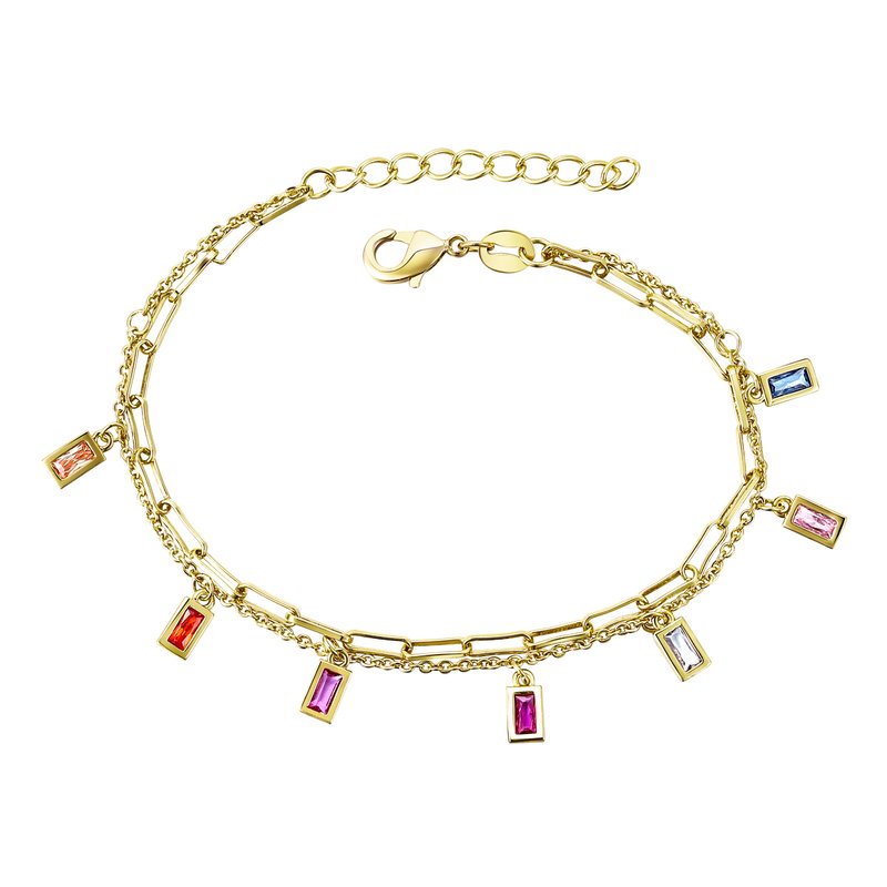 Rachel Glauber Children's 14k Gold Plated With Rainbow Multi-gem Cubic Zirconia Adjustable Birthstone Charm Bracele