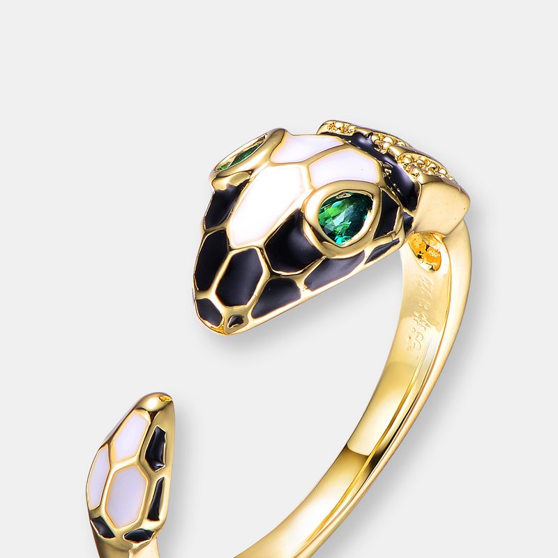 RACHEL GLAUBER GOLD PLATED GREEN CUBIC ZIRCONIA INLAID RING