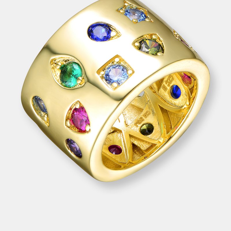 Shop Rachel Glauber Gold Plated Multi Colored Cubic Zirconia Wide Band Ring