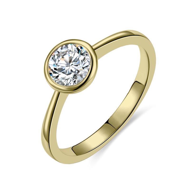 Shop Rachel Glauber Gold Plated With Diamond Cubic Zirconia Bezel Solitaire Ring