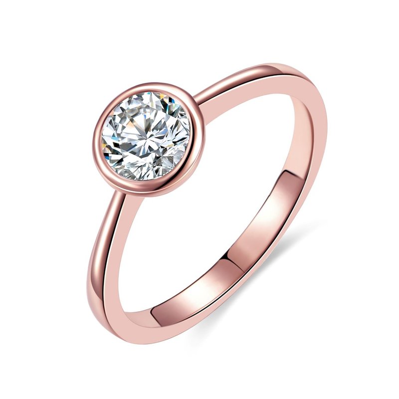 Shop Rachel Glauber Gold Plated With Diamond Cubic Zirconia Bezel Solitaire Ring In Pink