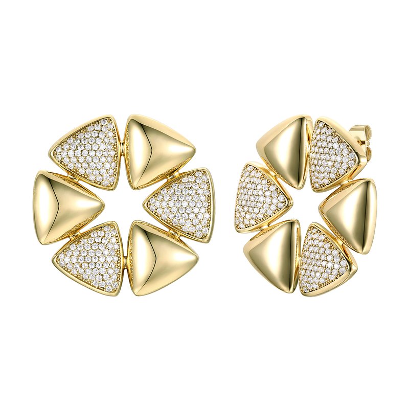 Rachel Glauber Large 14k Gold Plated With Diamond Cubic Zirconia Pave Modern Abstract Flower Stud Ea