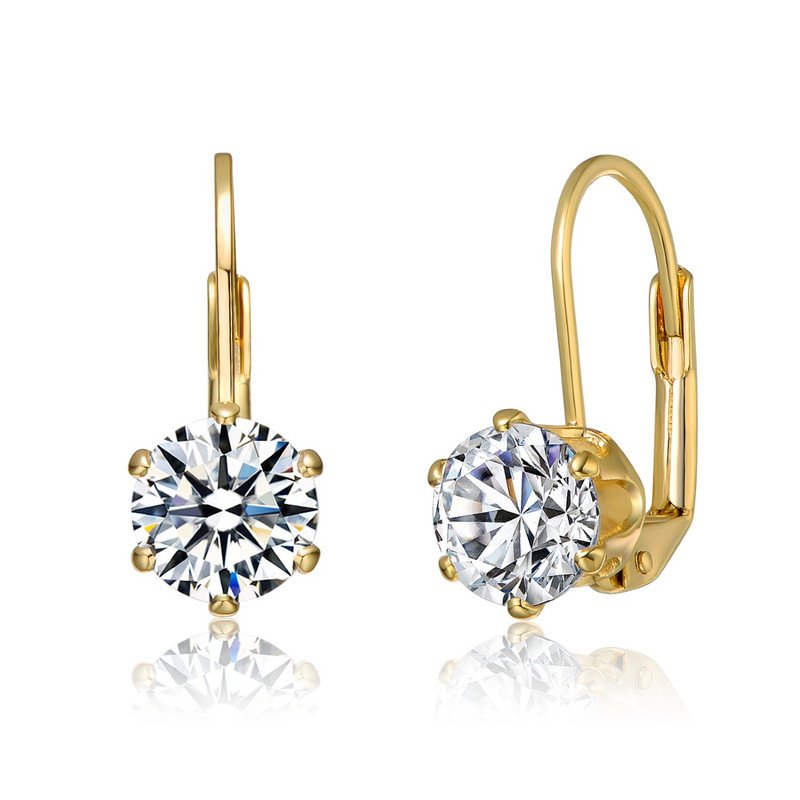 Shop Rachel Glauber Leverback Earrings With Clear Round Cubic Zirconia In Prong Setting In Gold