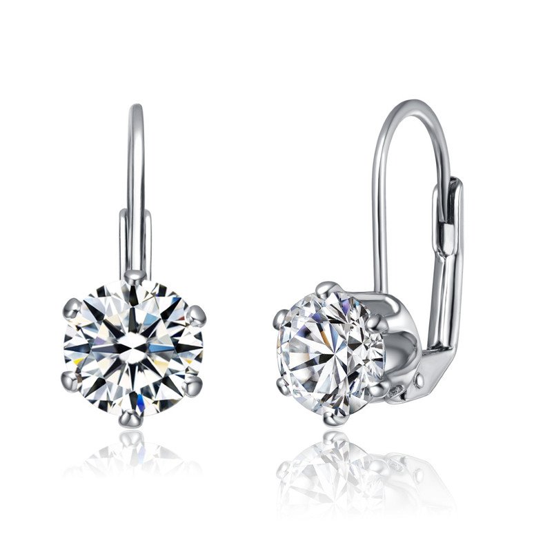 Rachel Glauber Leverback Earrings With Clear Round Cubic Zirconia In Prong Setting In White