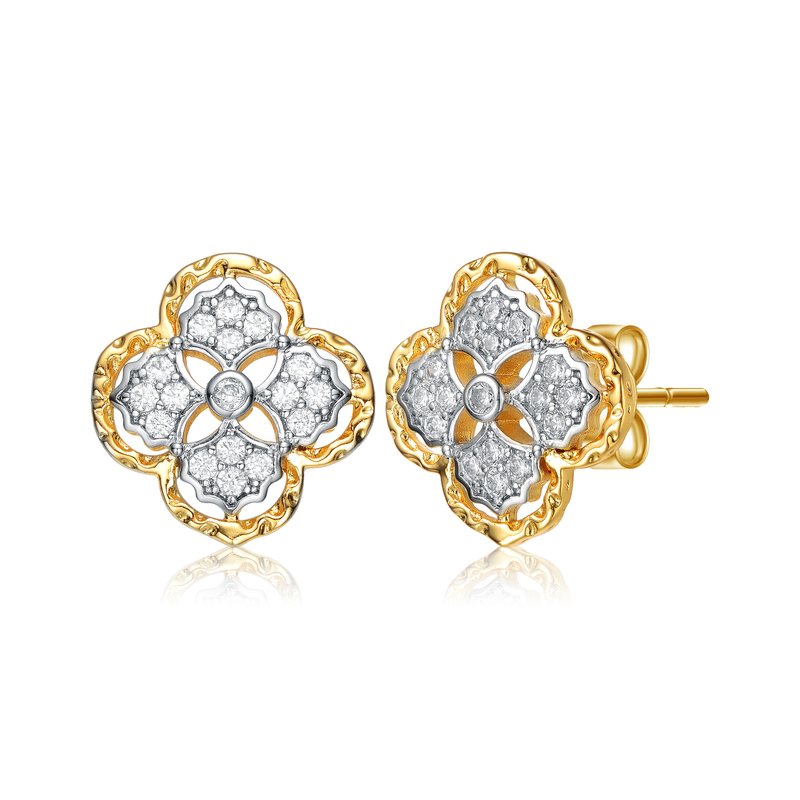 Shop Rachel Glauber 14k Gold Plated And Cubic Zirconia Floral Stud Earrings