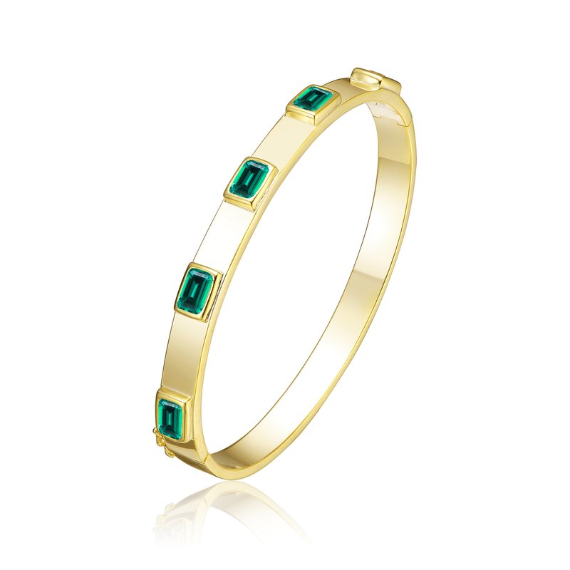 Shop Rachel Glauber 14k Gold Plated Emerald Cubic Zirconia Bangle Bracelet In Green