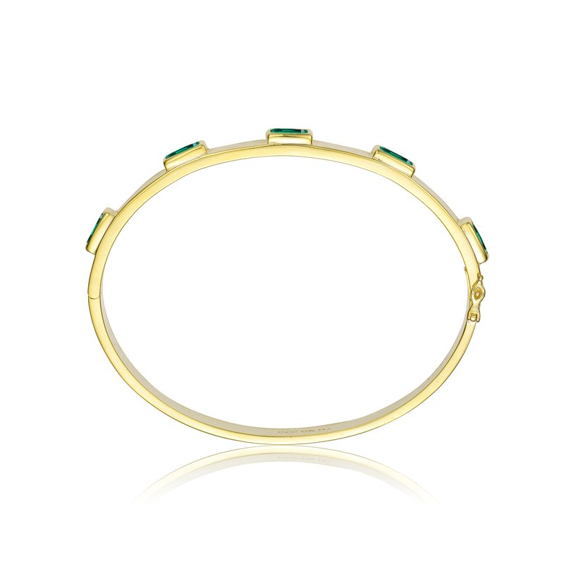 Shop Rachel Glauber 14k Gold Plated Emerald Cubic Zirconia Bangle Bracelet In Green
