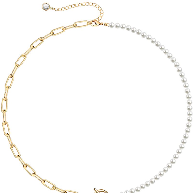 Rachel Glauber 14k Gold Plated Initial Pearl Link Chain Necklace