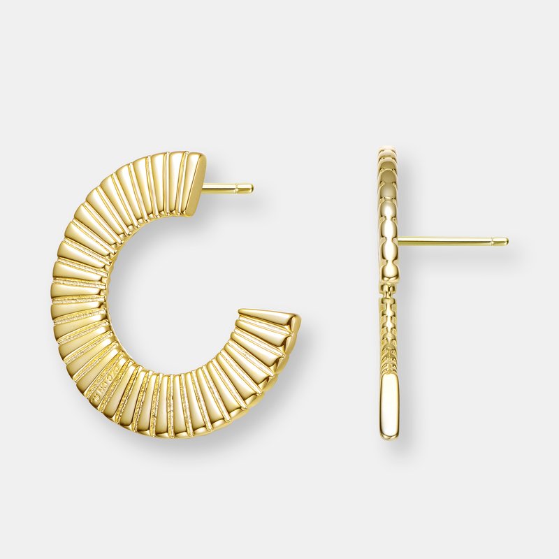 Shop Rachel Glauber 14k Gold Plated Ribbed Open Circle Drop Earrings