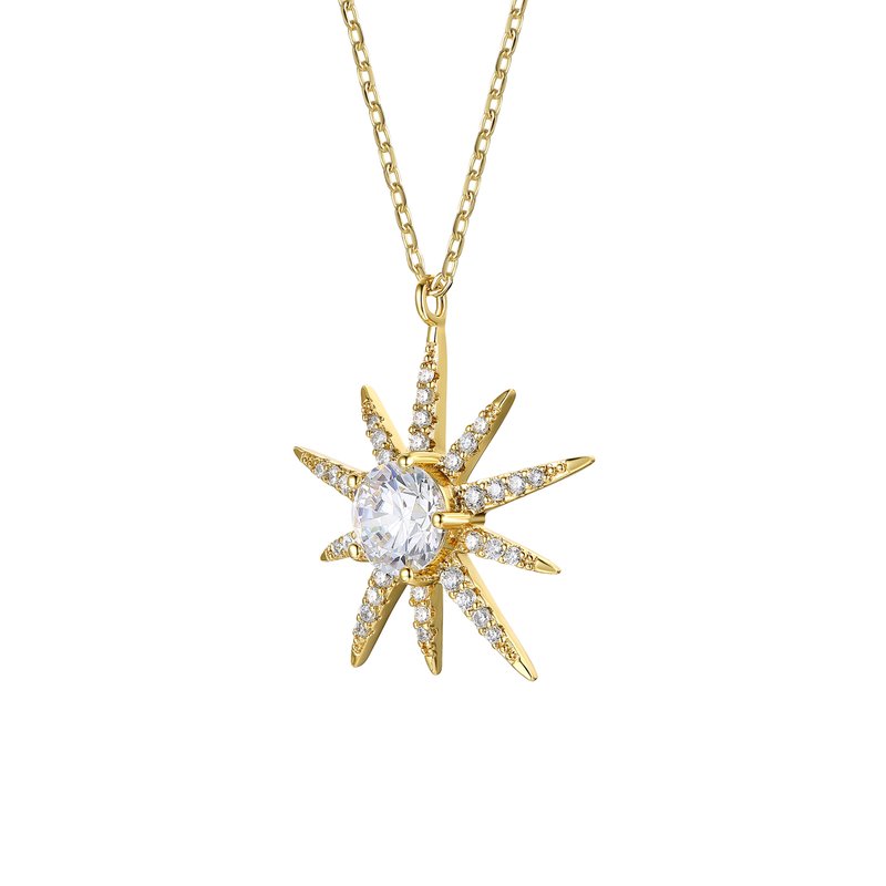 Shop Rachel Glauber 14k Gold Plated With Diamond Cubic Zirconia 10-point Starburst Pendant Necklace