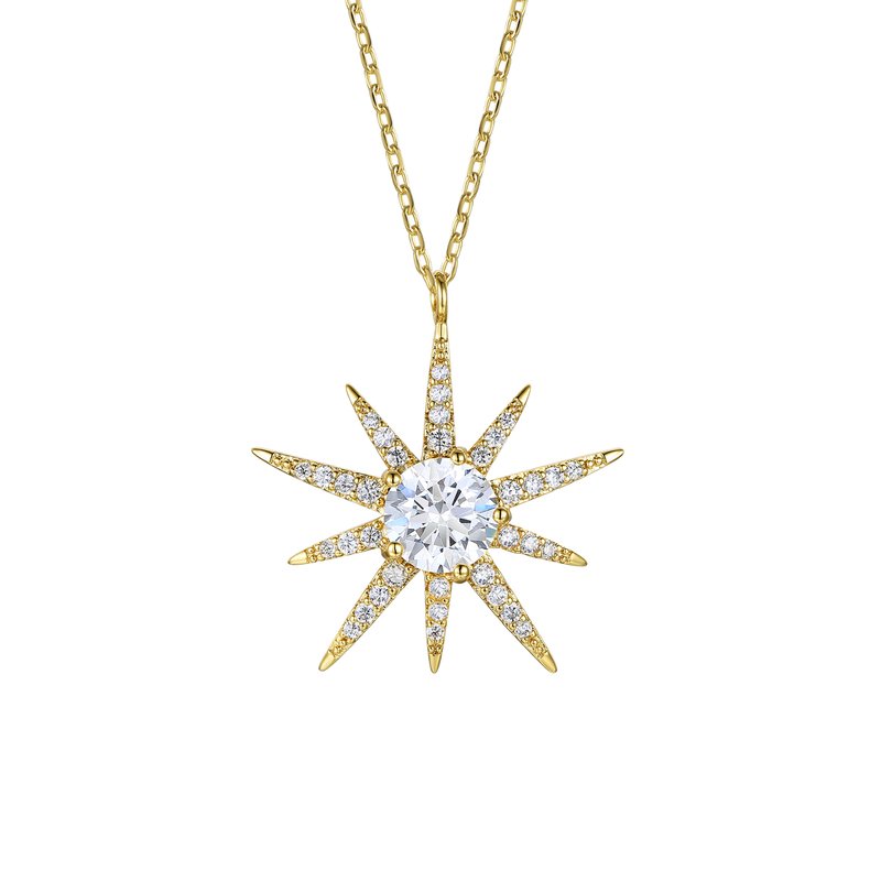 Shop Rachel Glauber 14k Gold Plated With Diamond Cubic Zirconia 10-point Starburst Pendant Necklace