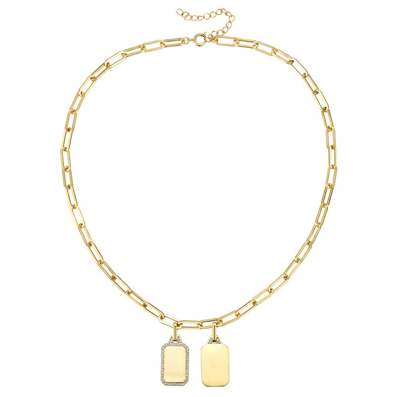 Shop Rachel Glauber 14k Gold Plated With Diamond Cubic Zirconia Double Dog Tag Pendant Cable Chain Adjust