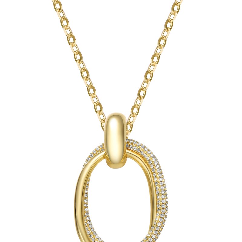 Rachel Glauber Rg 14k Gold Plated With Diamond Cubic Zirconia Double Entwined Oval Eternity Circle Pendant Necklace