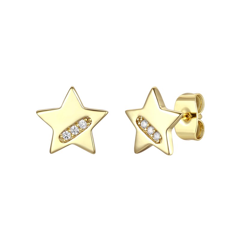 Rachel Glauber 14k Gold Plated With Diamond Cubic Zirconia Lucky Star Stud Earrings In Gold-tone