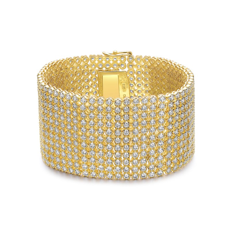 Shop Rachel Glauber 14k Gold Plated With Diamond Cubic Zirconia Lux Mesh Link Bracelet