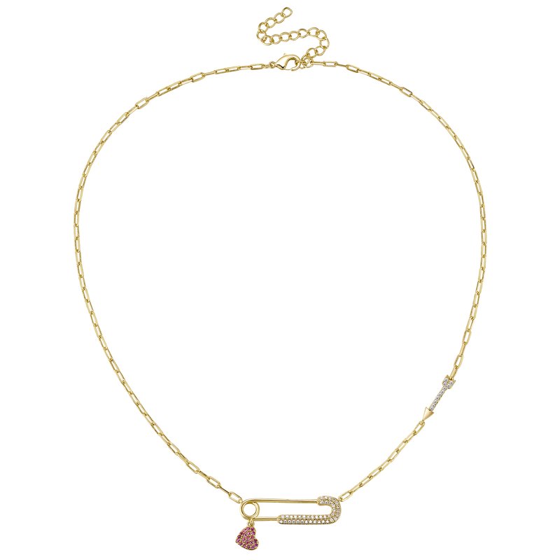 Shop Rachel Glauber Children's 14k Gold Plated With Ruby & Diamond Cubic Zirconia Heart Charm Dangle Pape In Pink