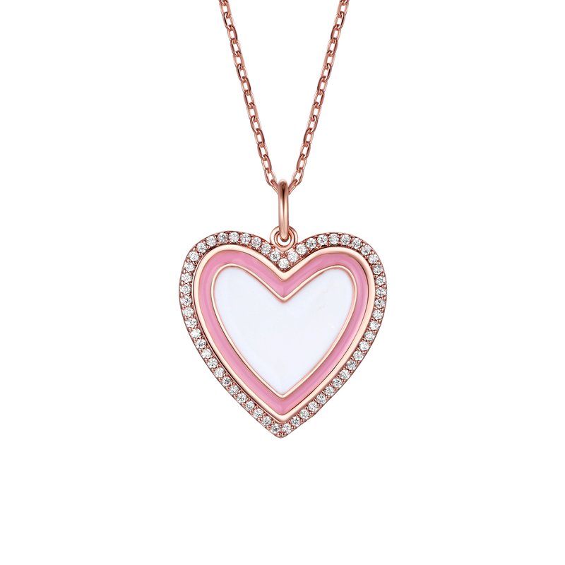 Rachel Glauber Children's 18k Rose Gold Plated With Diamond Cubic Zirconia And Enamel Halo Heart Pen In Pink