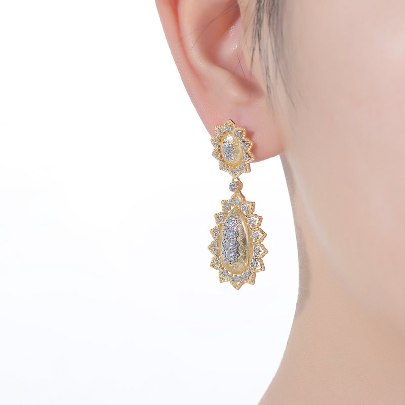 Shop Rachel Glauber Rhodium And 14k Gold Plated Cubic Zirconia Drop Earrings