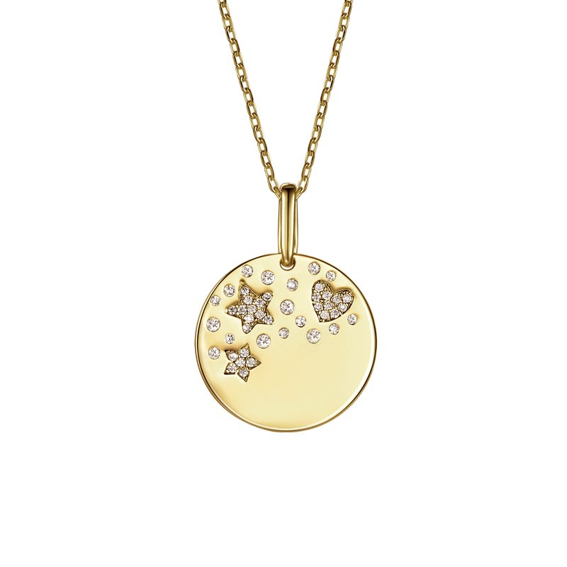 Rachel Glauber Rg Children's 14k Gold Plated With Diamond Cubic Zirconia Heart & Lucky Star Galaxy Medallion Pendan