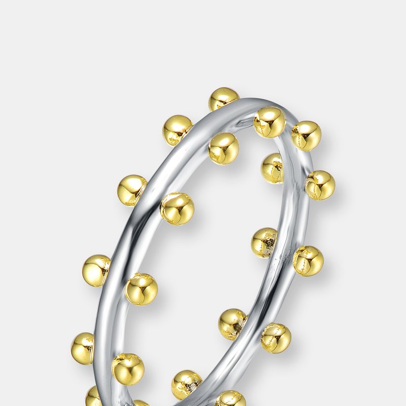 Shop Rachel Glauber Rhodium And 14k Gold Plated Bead Band Ring