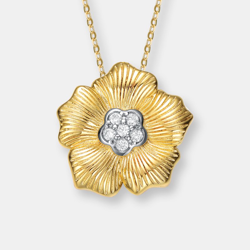 Shop Rachel Glauber Rhodium And 14k Gold Plated Cubic Zirconia Floral Pendant