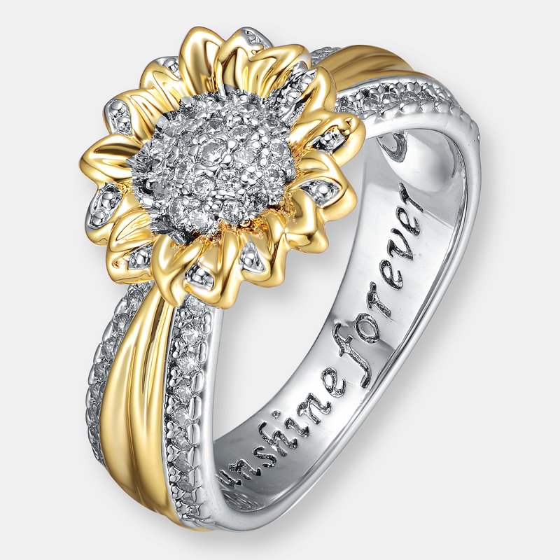 Shop Rachel Glauber Rhodium And 14k Gold Plated Cubic Zirconia Nature Inspired Ring