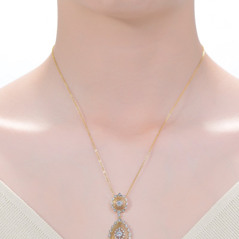 Shop Rachel Glauber Rhodium And 14k Gold Plated Cubic Zirconia Pendant Necklace