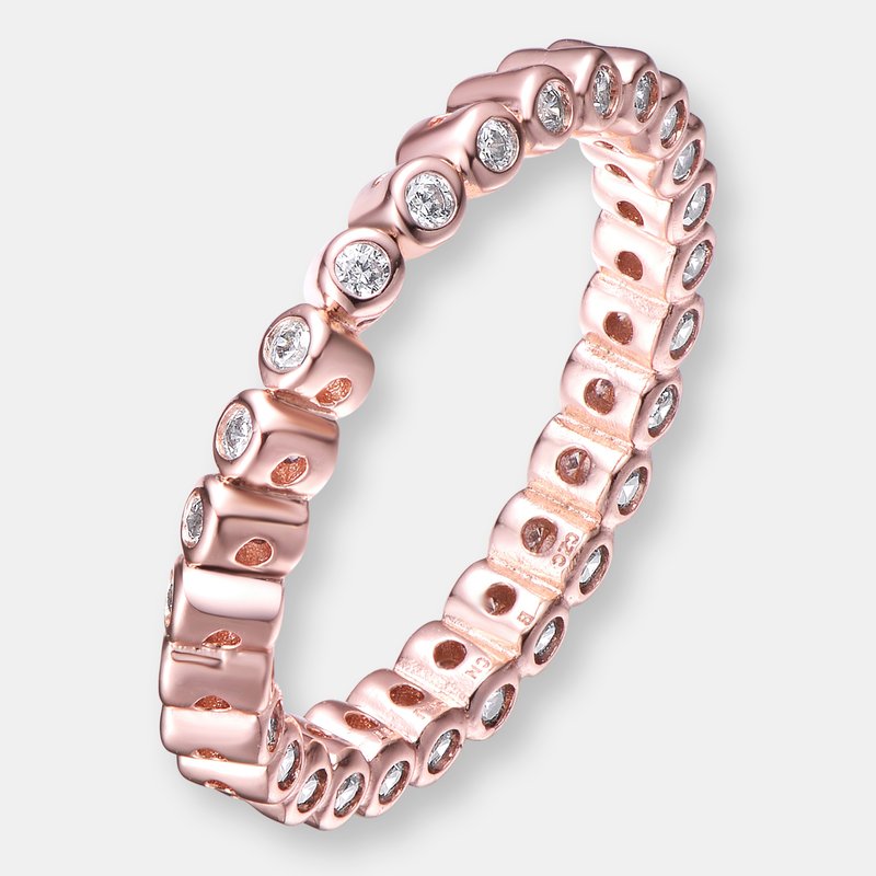 Shop Rachel Glauber Rose Gold Plated Clear Cubic Zirconia Band Ring In Pink