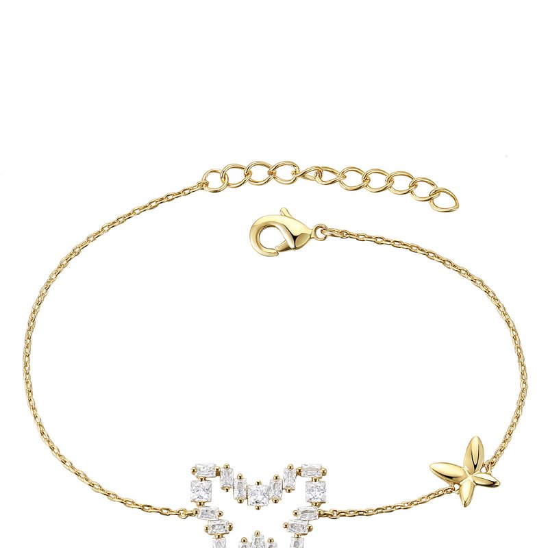 Shop Rachel Glauber Teens 14k Gold Plated With Baguette Diamond Cubic Zirconia Halo Butterfly Charm Adjustable Bracelet