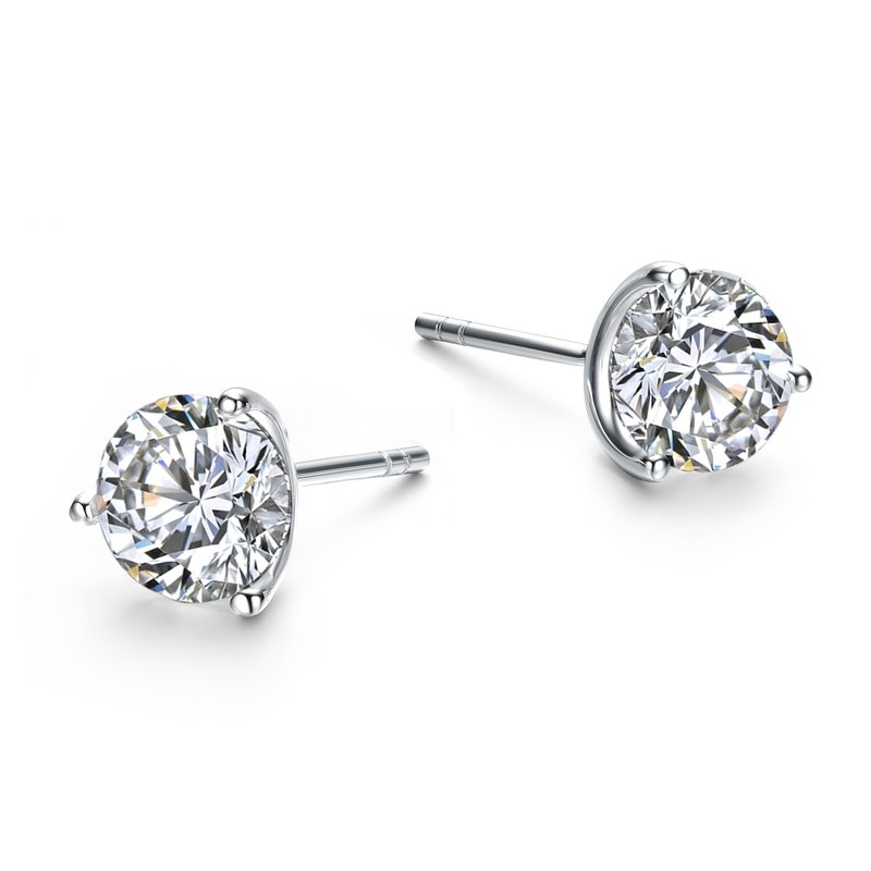 RACHEL GLAUBER RACHEL GLAUBER RACHEL GLAUBER WHITE GOLD PLATED AND CLEAR CUBIC ZIRCONIA SOLITAIRE STUD EARRINGS