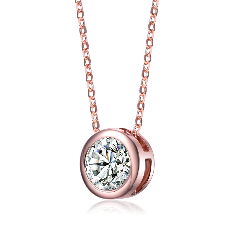 Shop Rachel Glauber White Gold Plated With Diamond Cubic Zirconia Round Solitaire Bezel Floating Pendant Necklace In Pink