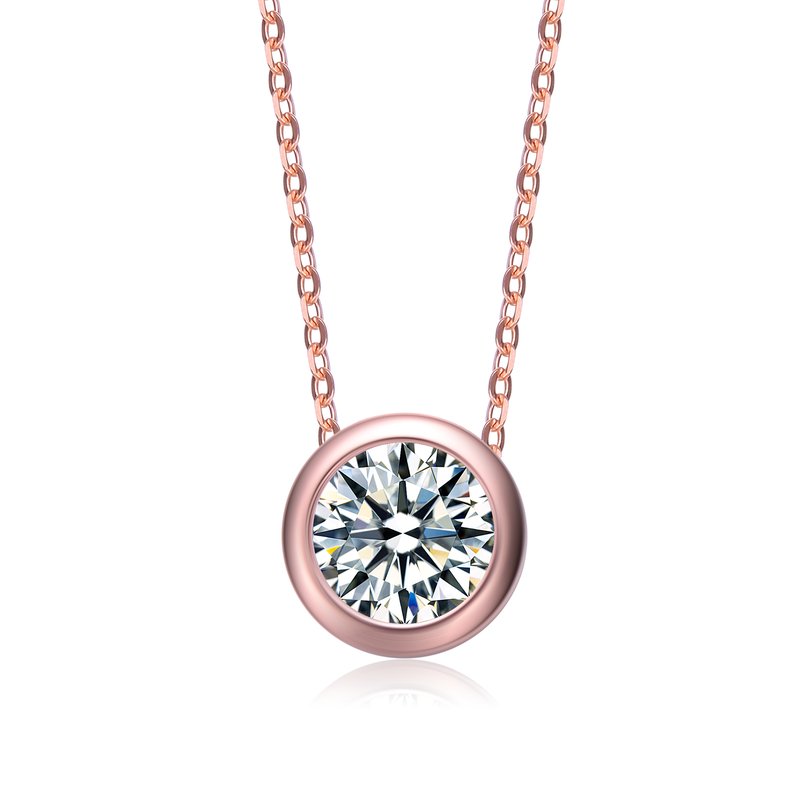 Shop Rachel Glauber White Gold Plated With Diamond Cubic Zirconia Round Solitaire Bezel Floating Pendant Necklace In Pink