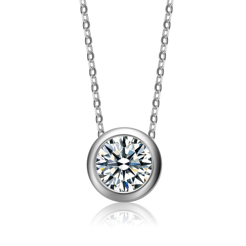 Shop Rachel Glauber White Gold Plated With Diamond Cubic Zirconia Round Solitaire Bezel Floating Pendant Necklace In Grey