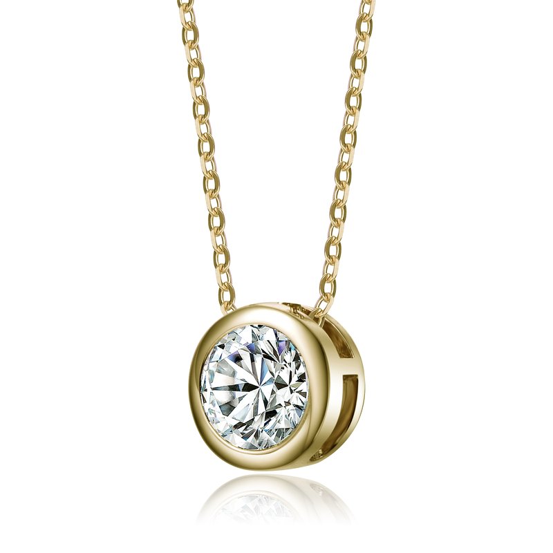 Shop Rachel Glauber White Gold Plated With Diamond Cubic Zirconia Round Solitaire Bezel Floating Pendant Necklace