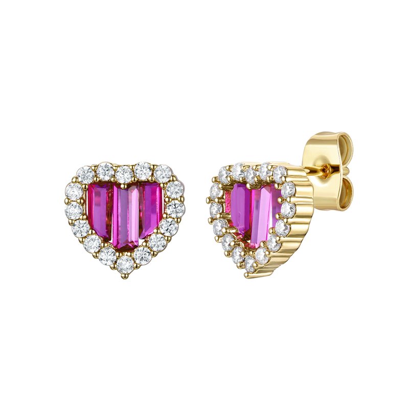 Shop Rachel Glauber Young Adult 14k Gold Plated With Ruby & Diamond Cubic Zirconia Baguette Heart Halo Stud Earring