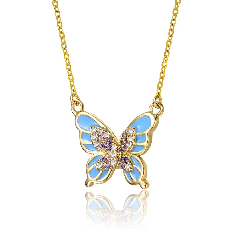 Shop Rachel Glauber Young Adults/teens 14k Yellow Gold Plated With Shades Of Amethyst Cubic Zirconia Blue Enamel Butterf