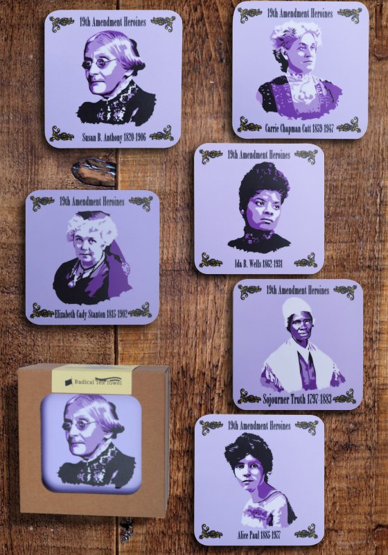 Radical Tea Towel 19th Amendment Heroines Coaster Set
