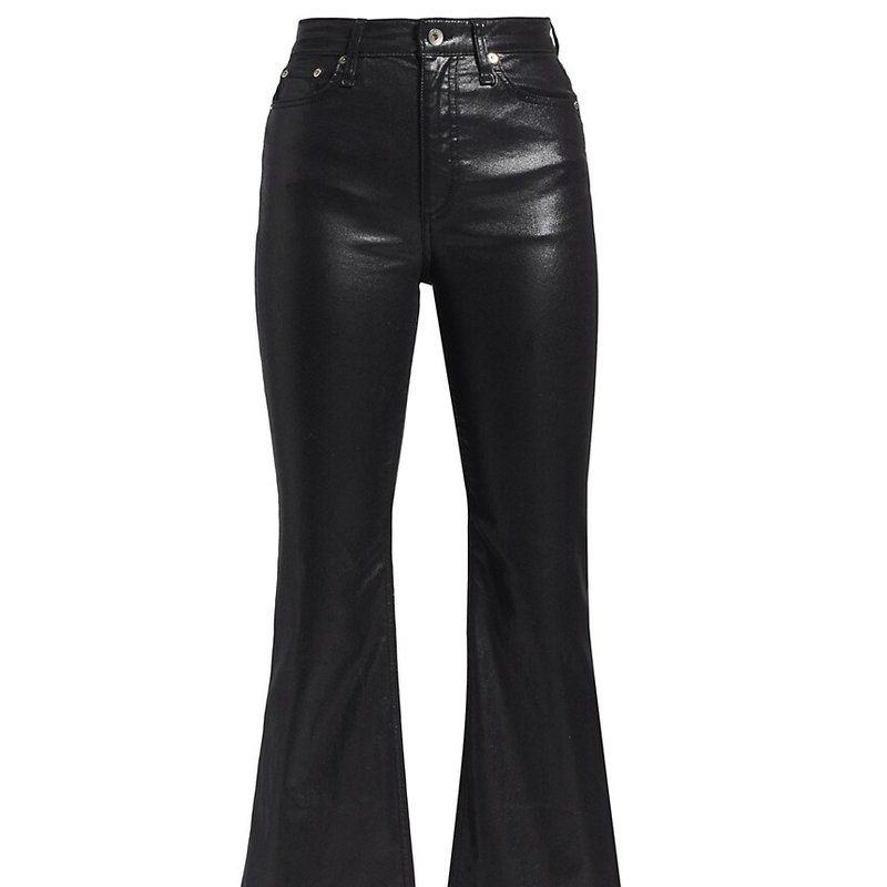 Shop Rag & Bone Women Casey High Rise Ankle Flare Jeans Stretch Coated Denim In Black