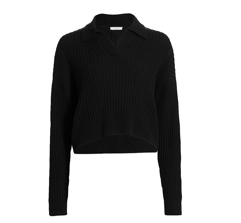 Shop Rag & Bone Women's Maxine Wool Ribbed Knit Polo Sweater In Black