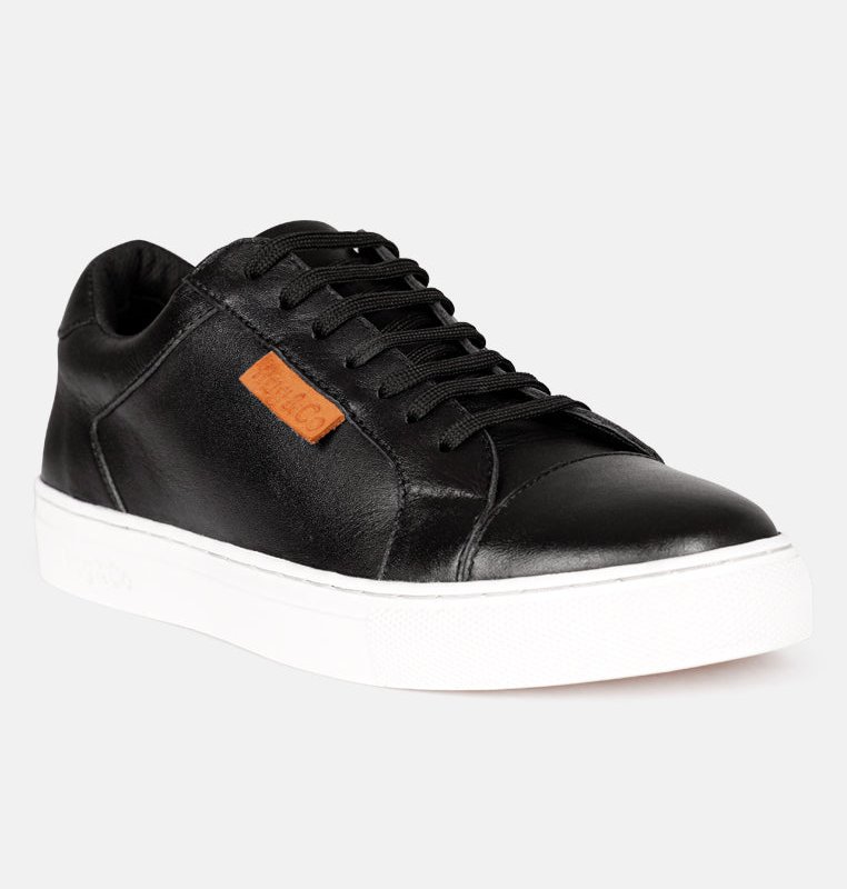 Shop Rag & Co Ashford Black Fine Leather Handcrafted Sneakers
