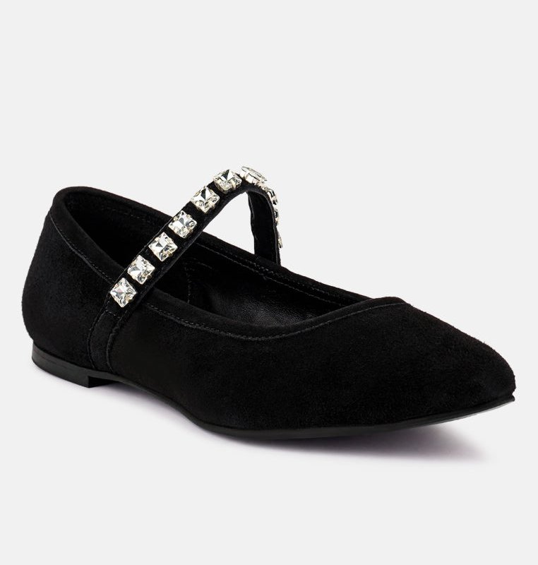 Shop Rag & Co Assisi Black Fine Suede Maryjane Ballet Flats