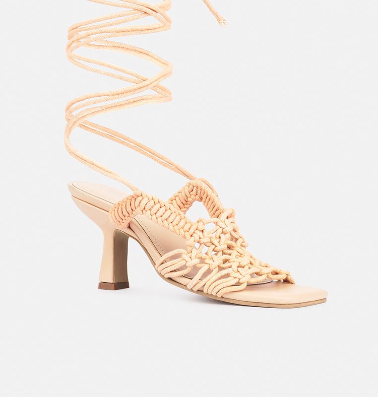 Shop Rag & Co Beroe Latte Braided Handcrafted Lace Up Sandal In Pink
