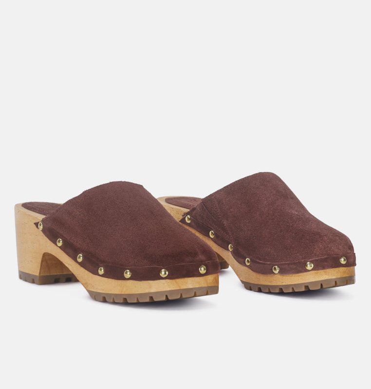 Shop Rag & Co Cedrus Fine Suede Studded Clog Mules In Brown